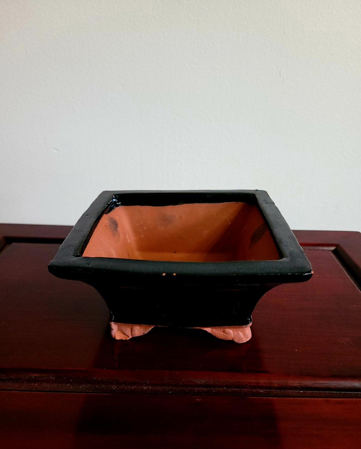4" Chinese Glazed Square Bonsai Pot with flared sides