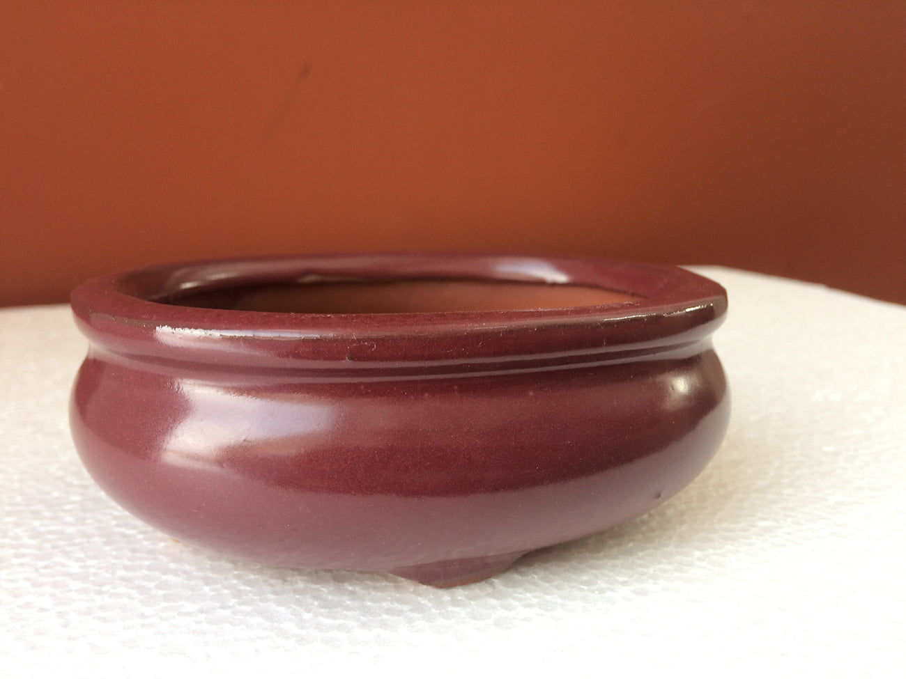 4 1/2" Magenta Glazed Oval Belly Bonsai Pot