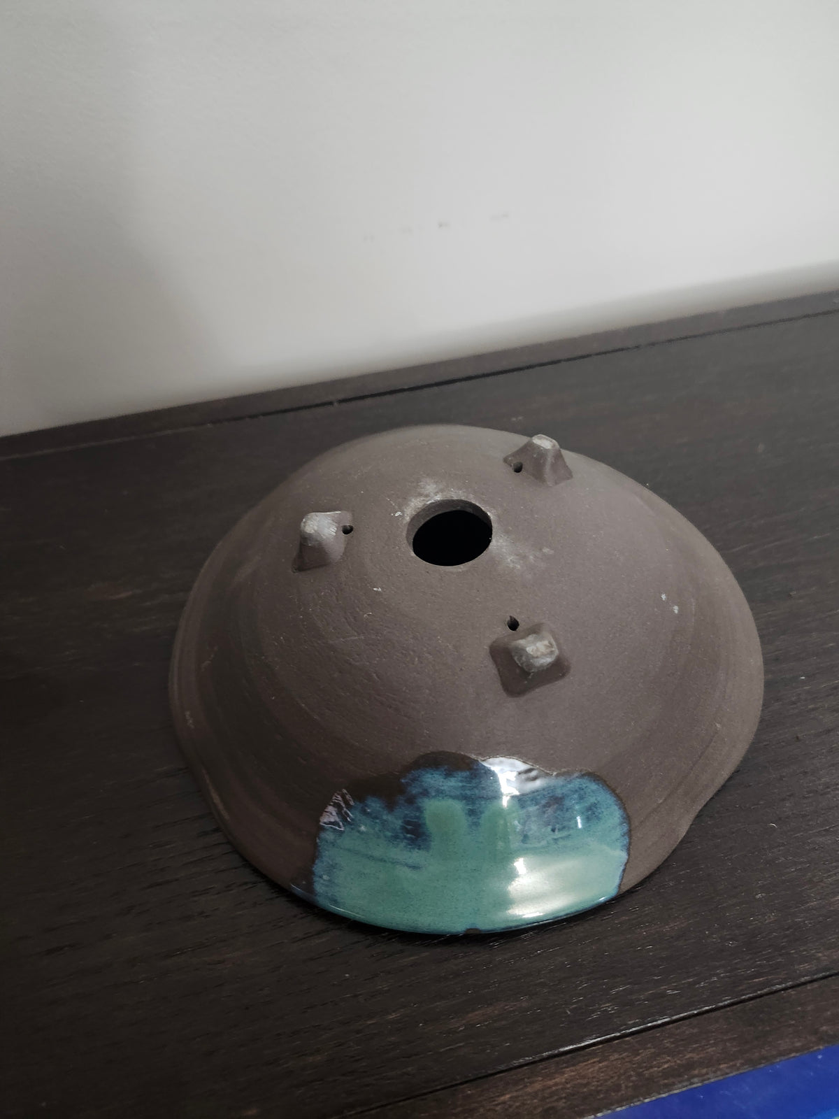 Elegant 5.5"  Round Unglazed (splash of green) pot