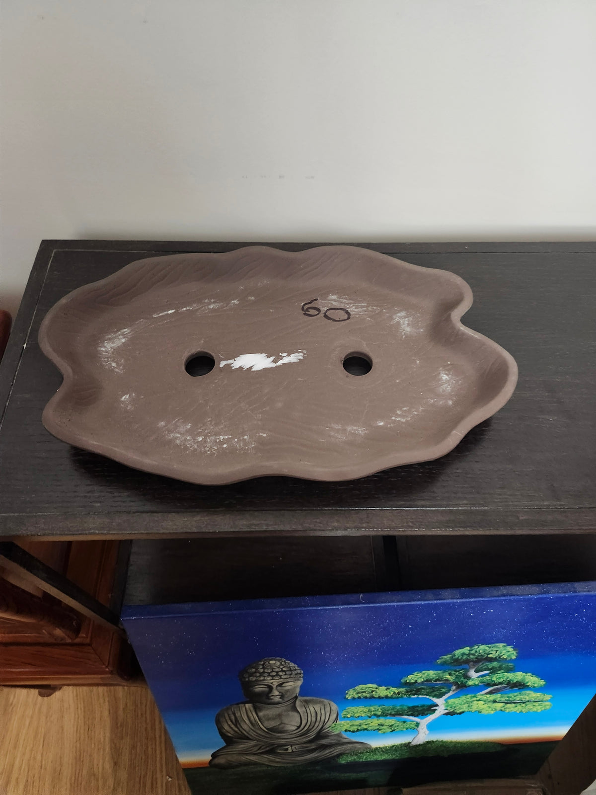 12" Japanese Mini Forest Tray  (shallow oval , ocean green pot)