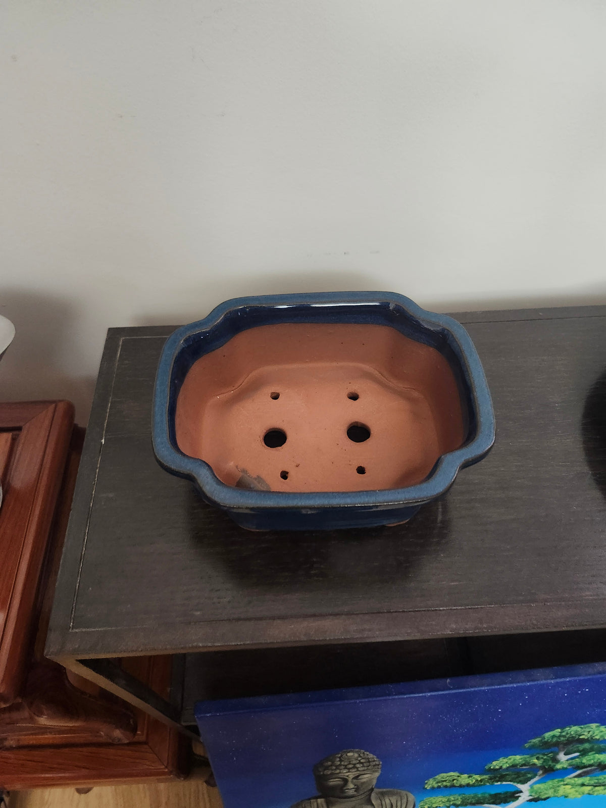 8" oval /lotus blue Bonsai Pot