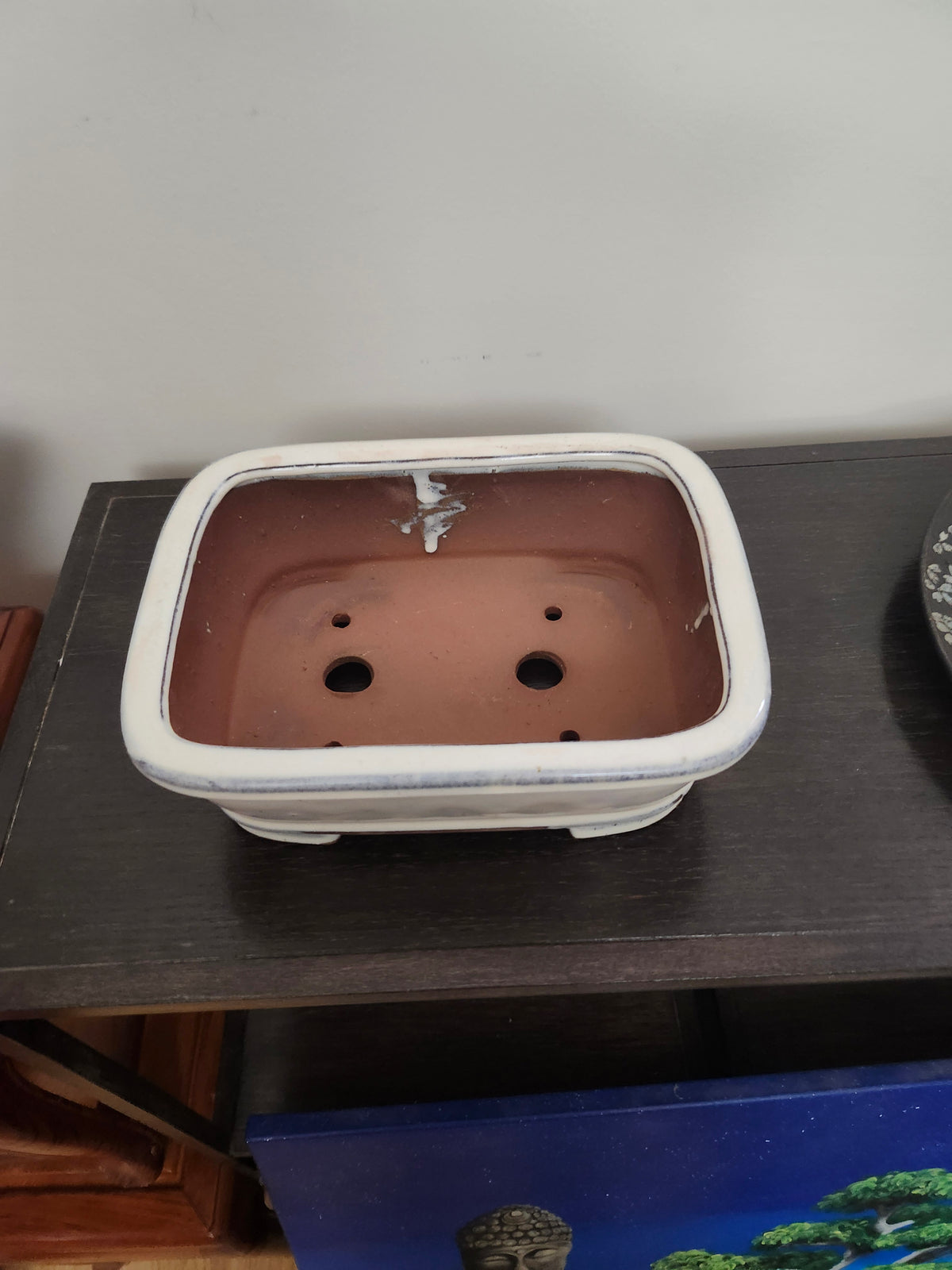 8" rectangular white/cream Bonsai Pot