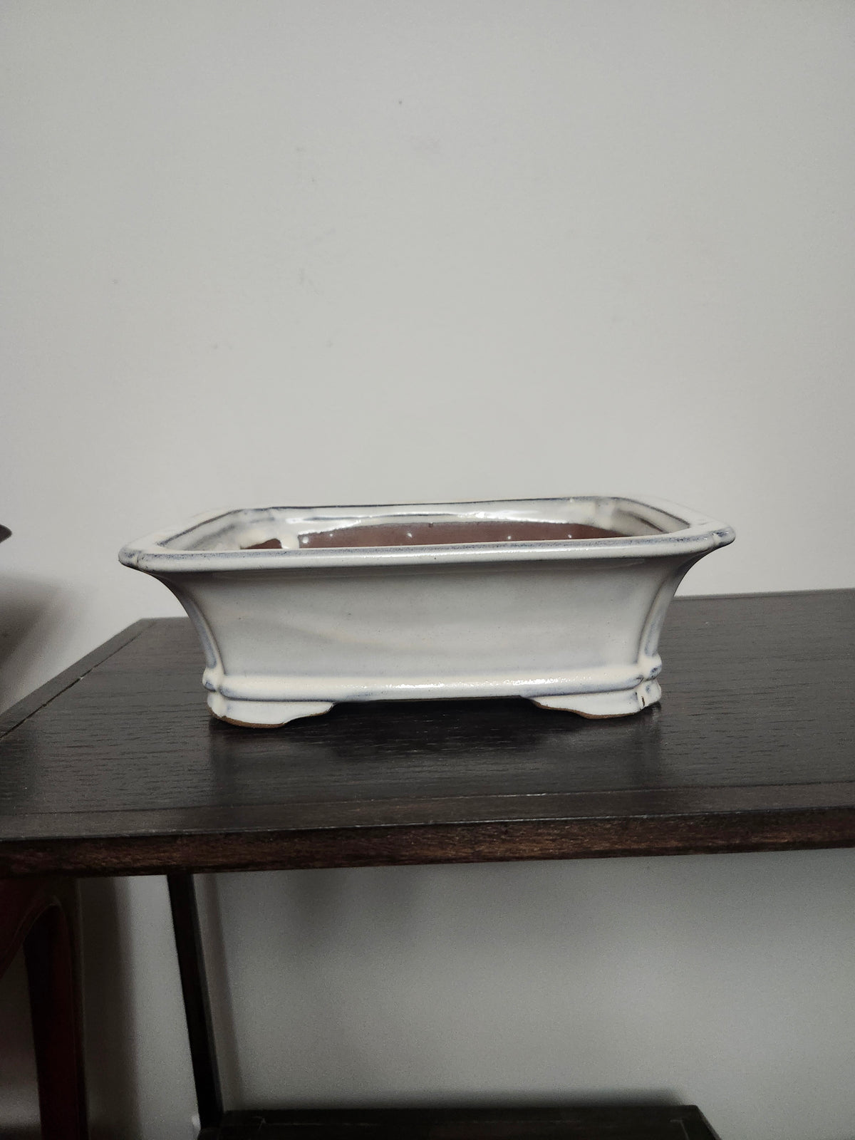 8" rectangular white/cream Bonsai Pot with indented corners