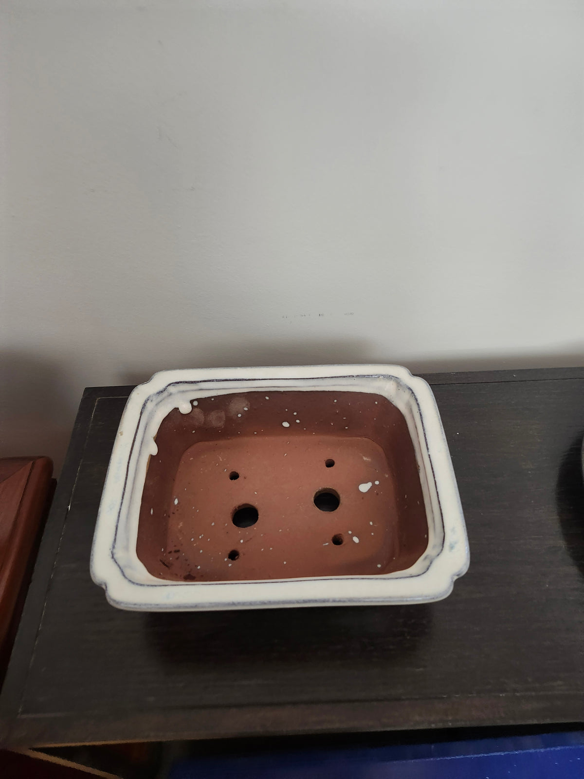 8" rectangular white/cream Bonsai Pot with indented corners