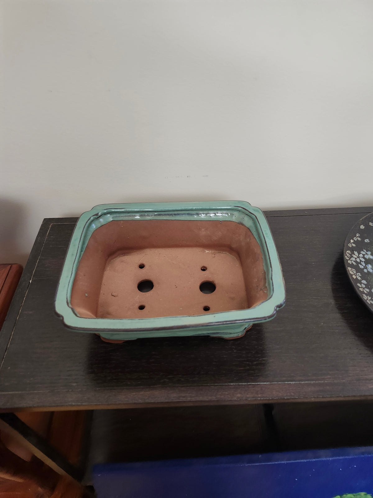 8" rectangular green Bonsai Pot with indented corners