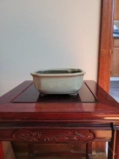 Japanese Mizutani Glazed Rectangular Bonsai Pot with pushed in corners