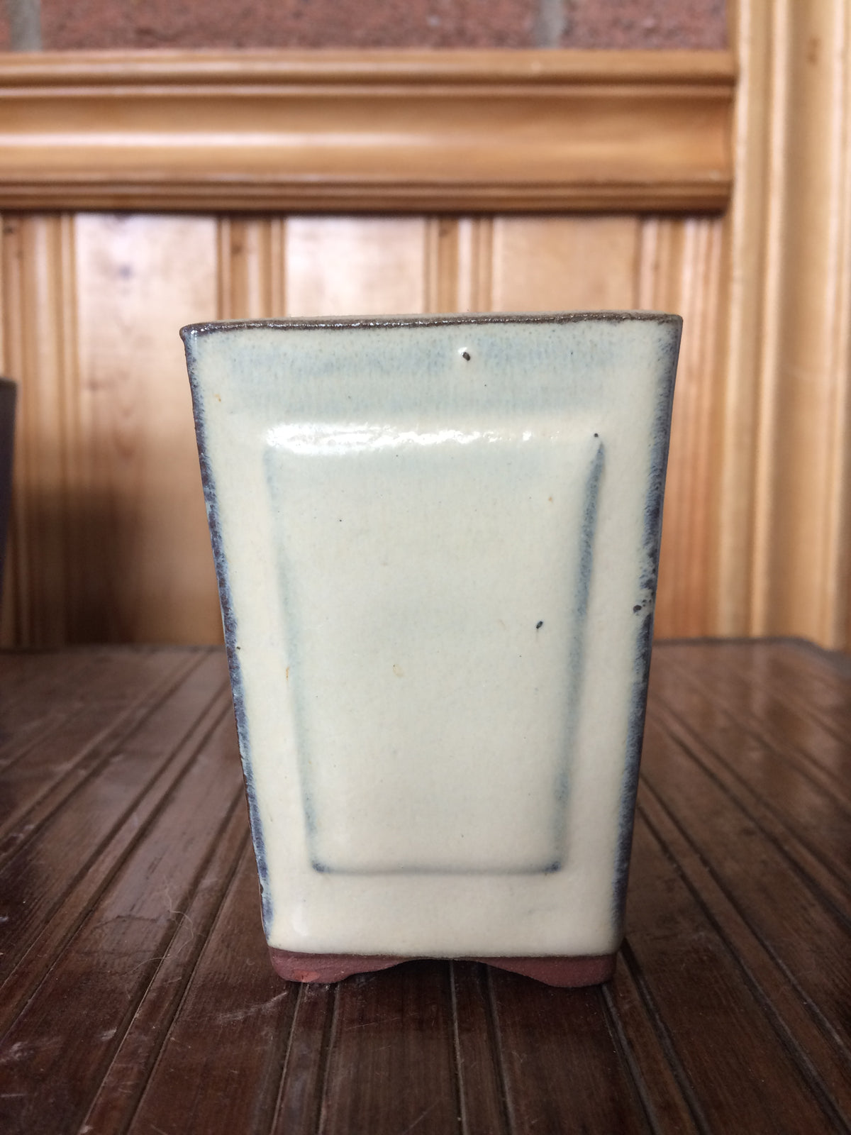 3.5” tall Cream/White Glazed Square Cascade  Bonsai Pot