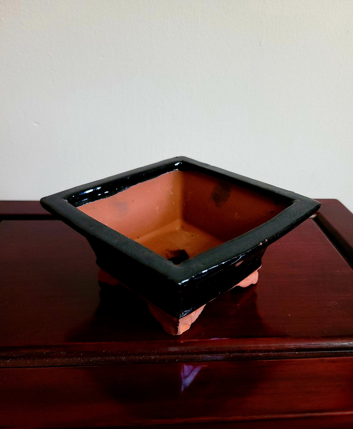 4" Chinese Glazed Square Bonsai Pot with flared sides