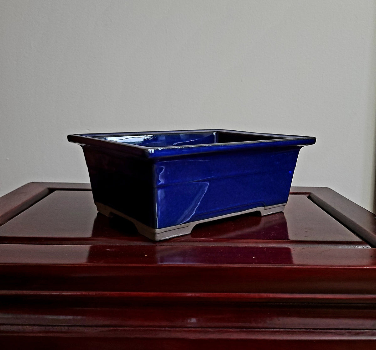 7"" Blue glazed rectangular Bonsai Pot