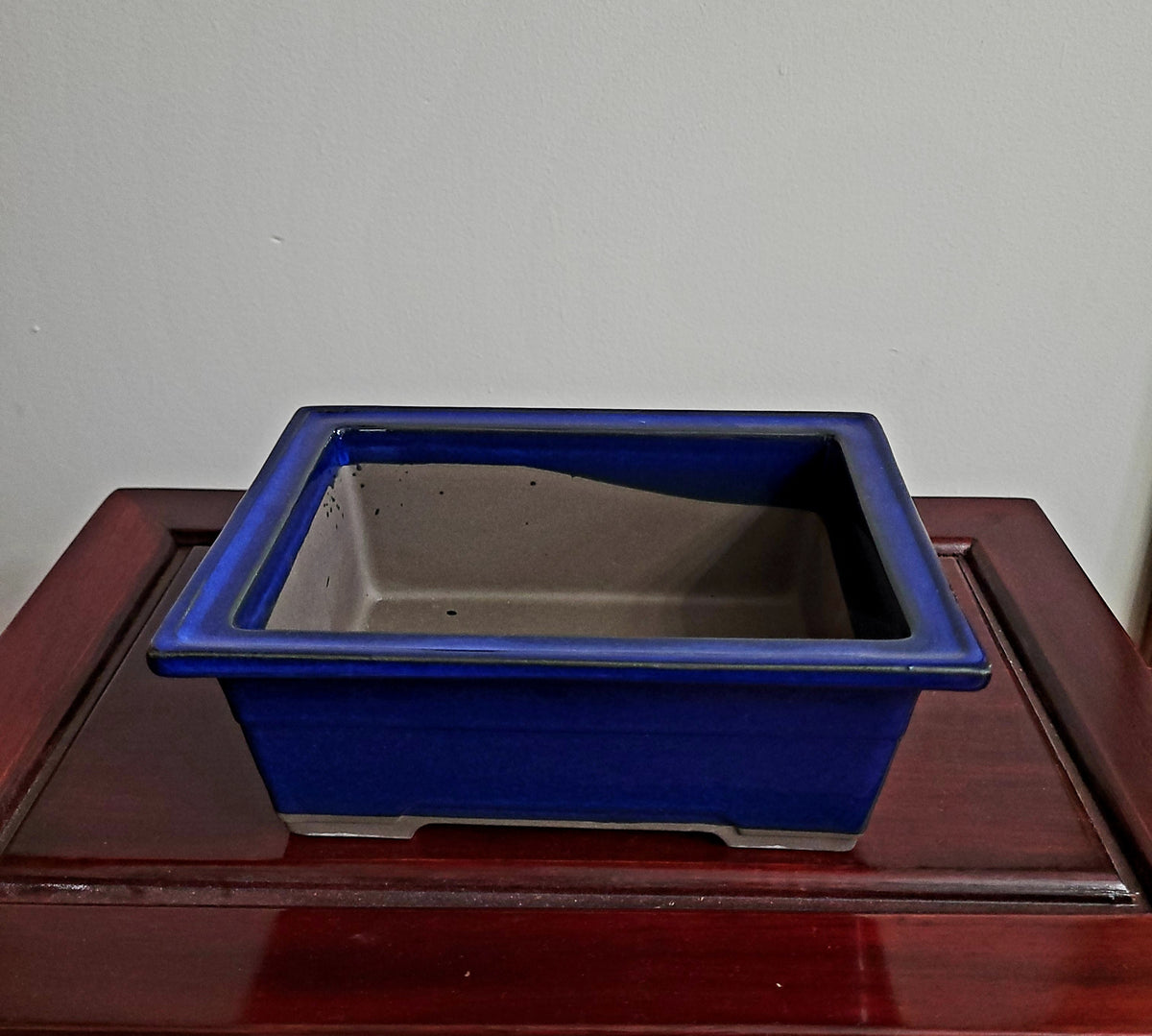 7"" Blue glazed rectangular Bonsai Pot