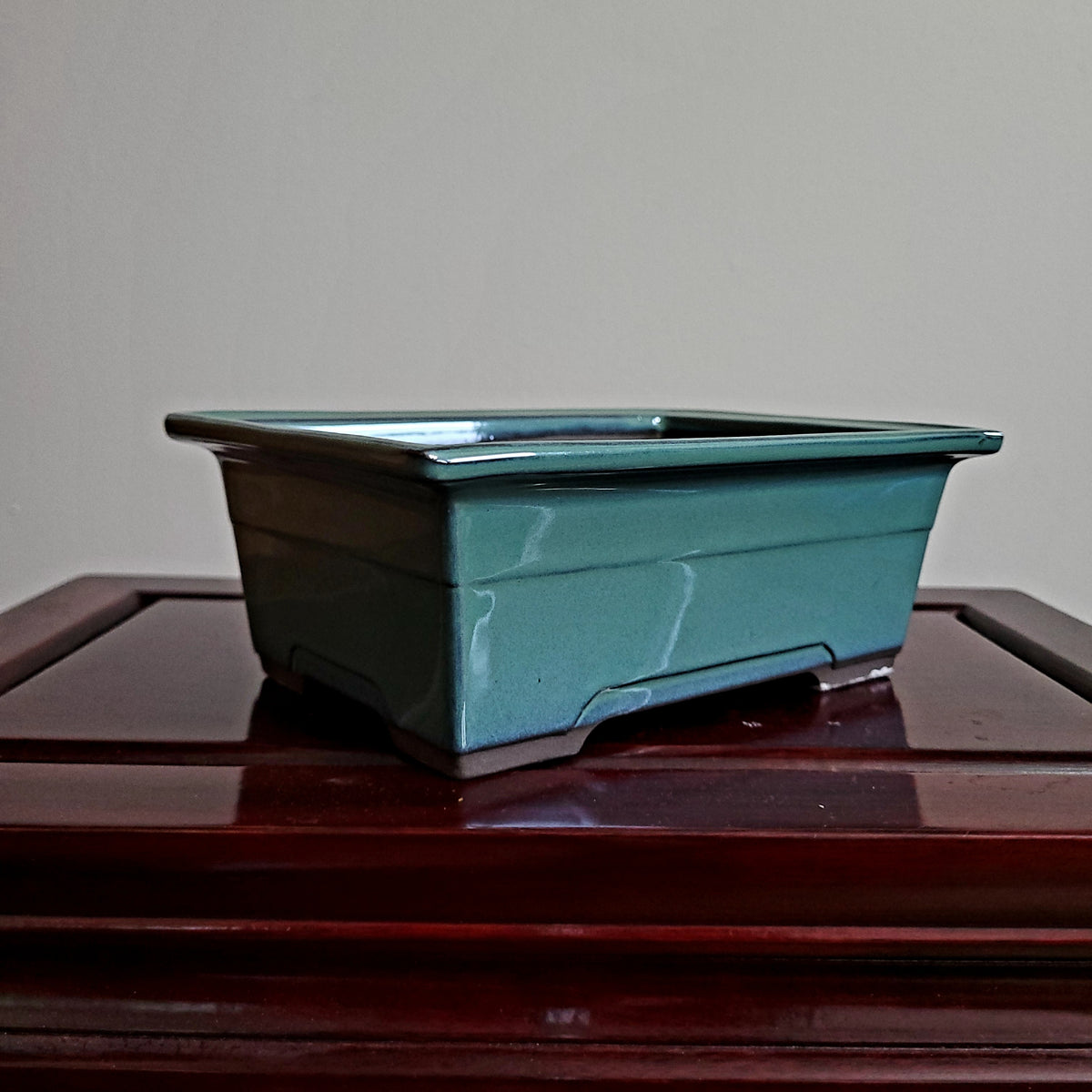 7""  Japanese rectangular green glazed Bonsai Pot