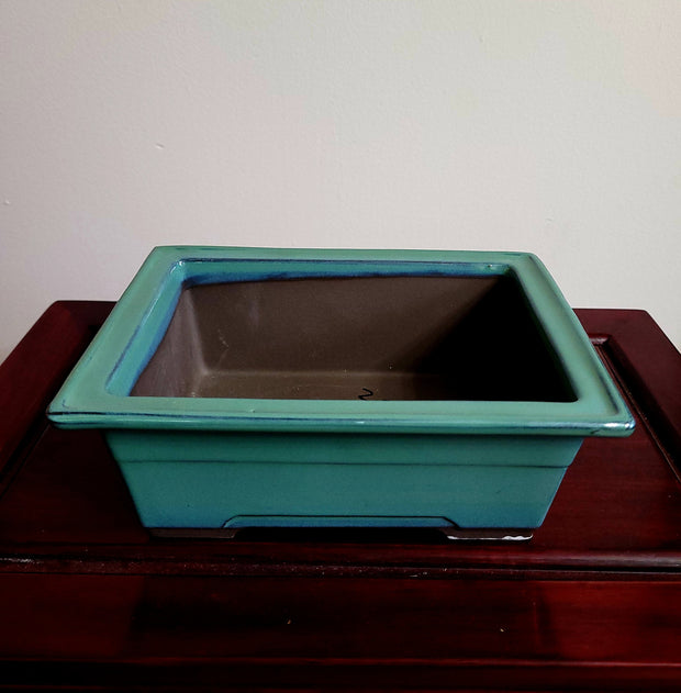 7""  Japanese rectangular green glazed Bonsai Pot