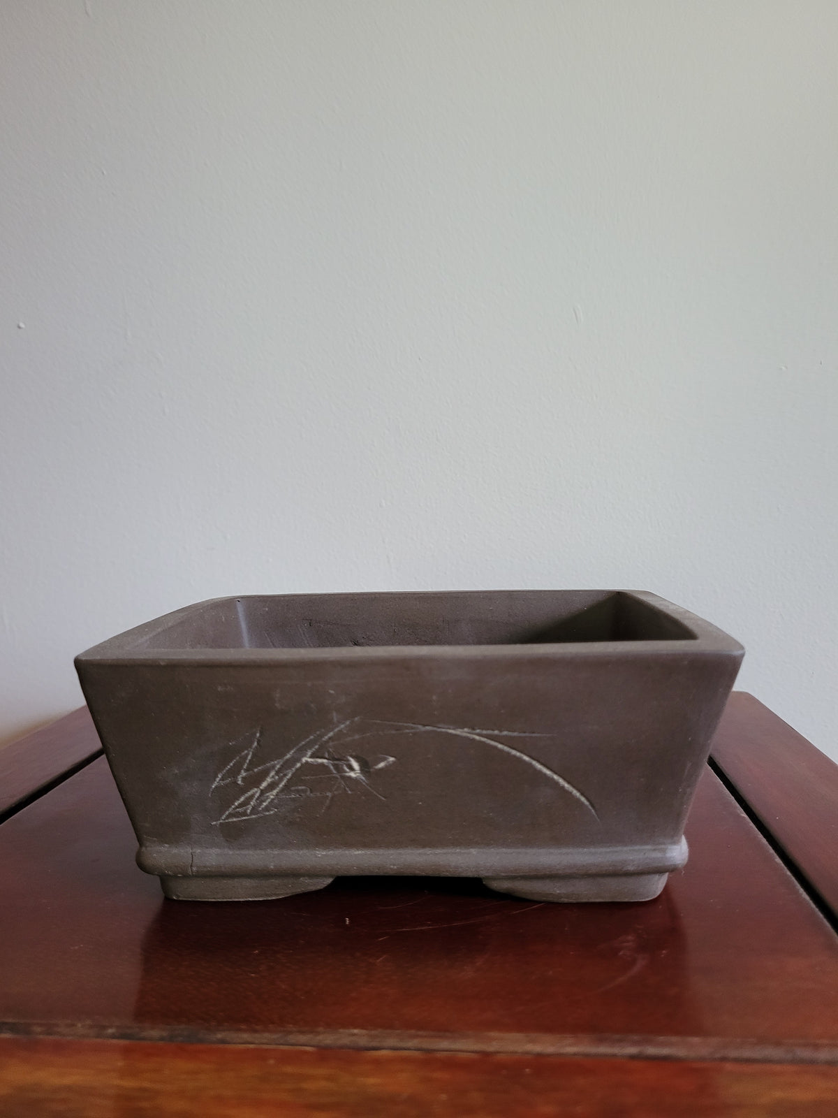 6" Unglazed etched chinese rectangular pot