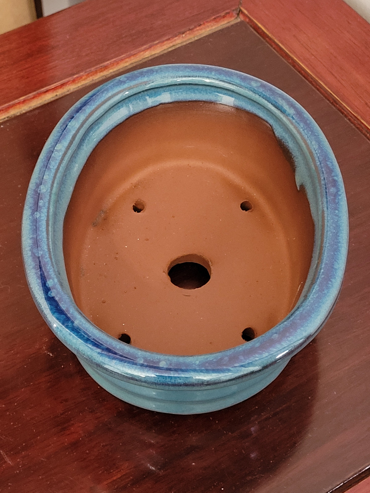 5" Chinese Ocean Blue glazed Oval Bonsai Pot