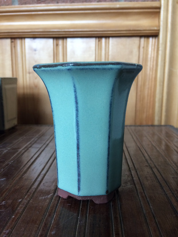 4” tall Mint Green Octagon Glazed Cascade  Bonsai Pot