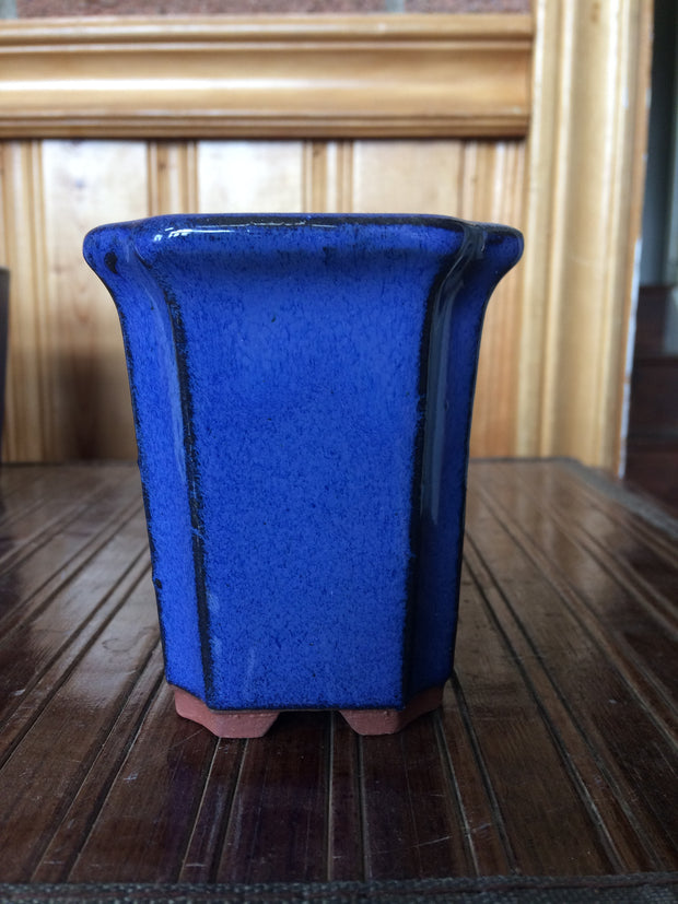 4” tall Blue Glazed Square Cascade Bonsai Pot (Recessed Corners)