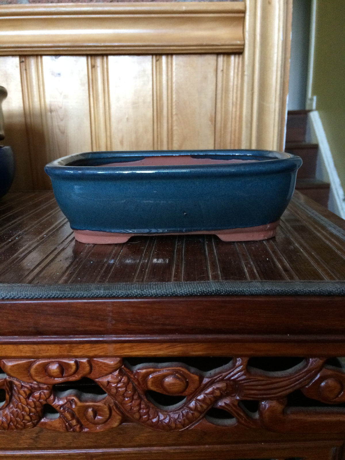 6"  Ocean Blue/Green  glazed  rectangular  Bonsai Pot