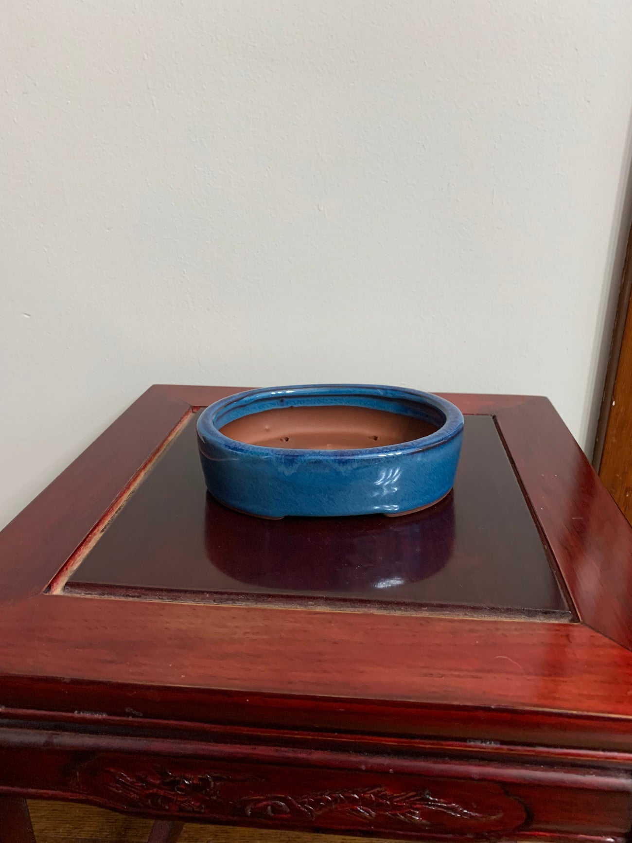5" Chinese Ocean Blue glazed Oval Bonsai Pot no lip