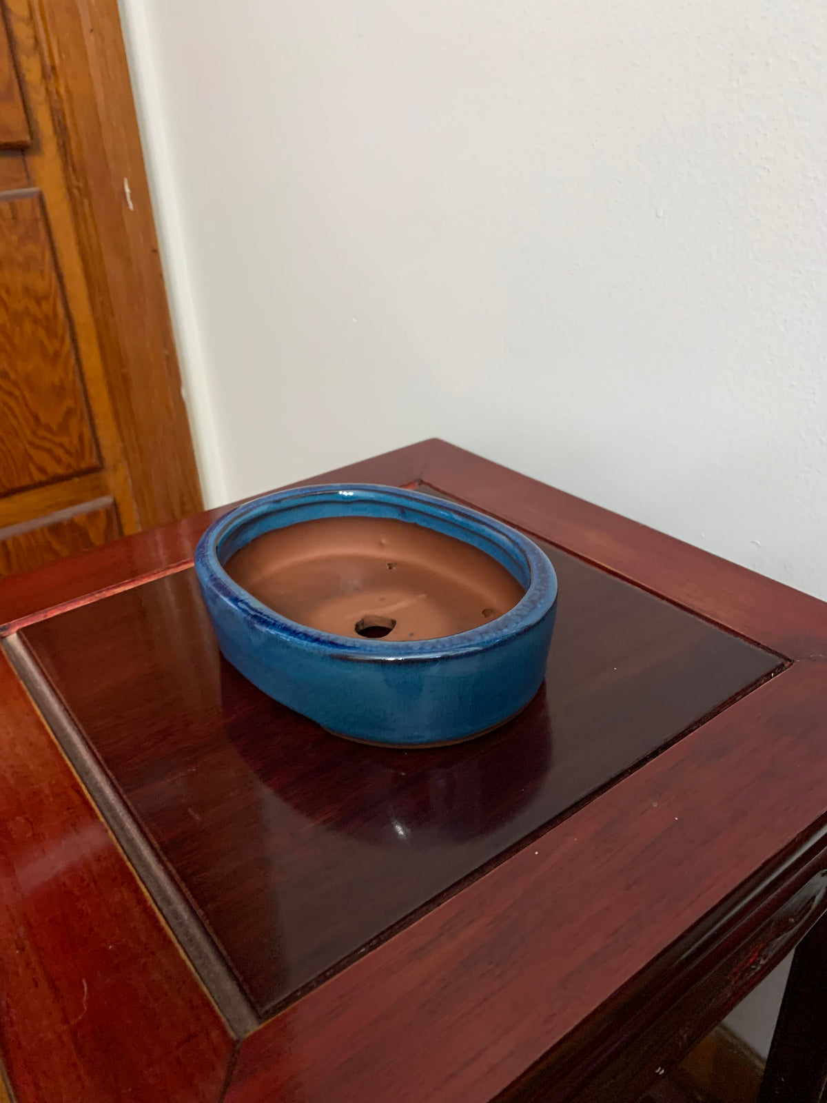 5" Chinese Ocean Blue glazed Oval Bonsai Pot no lip