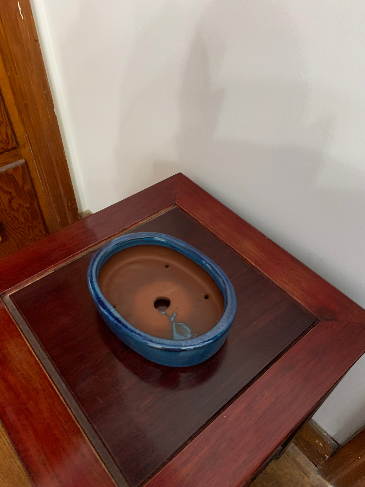 5" Chinese Ocean Blue glazed Oval Bonsai Pot no lip