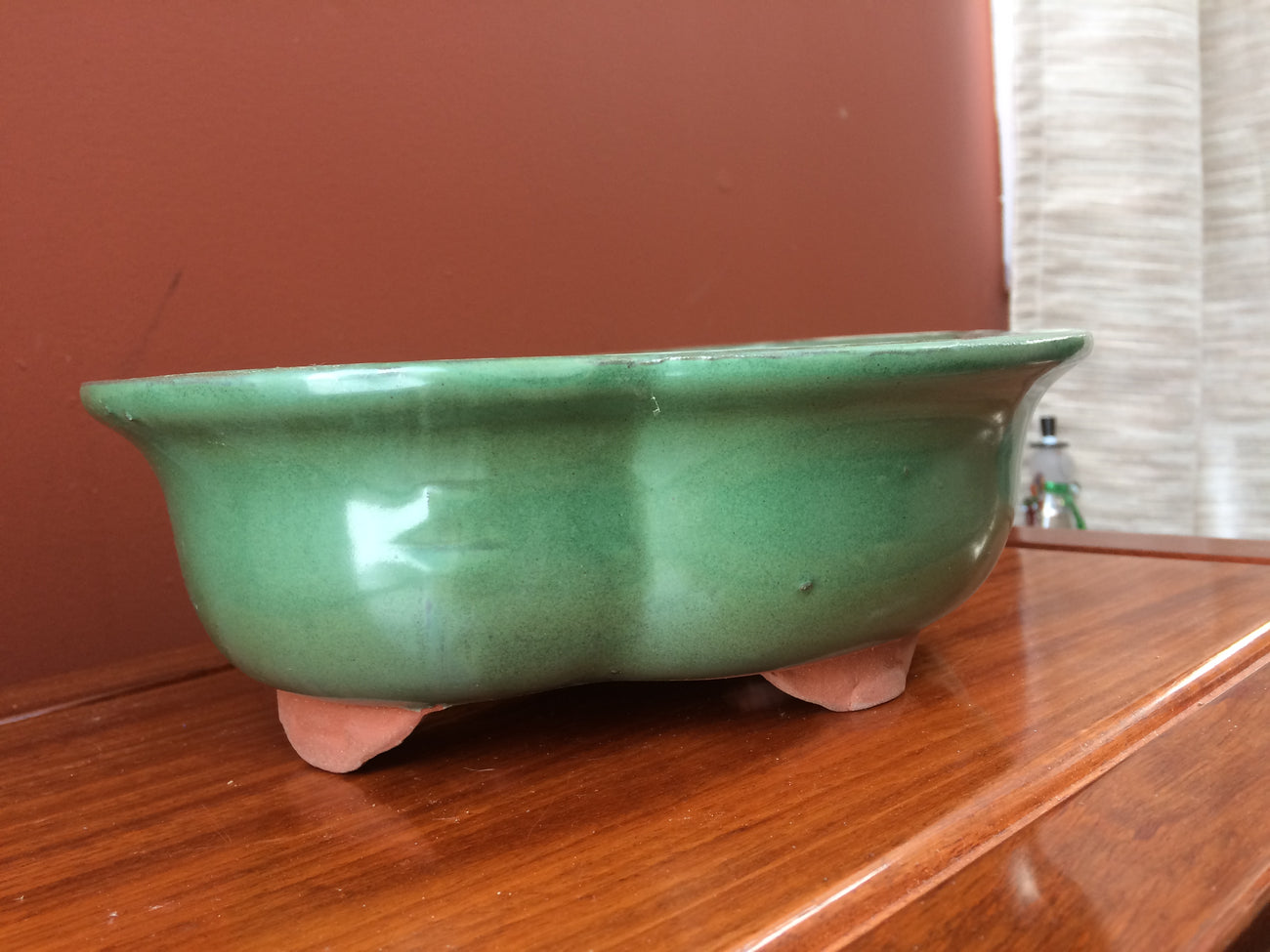 8" Green Glazed Lotus Bonsai Pot